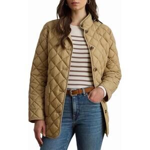 New Lauren Ralph Lauren Diamond Quilted Puffer Jacket In Birch Tan Sz S $230